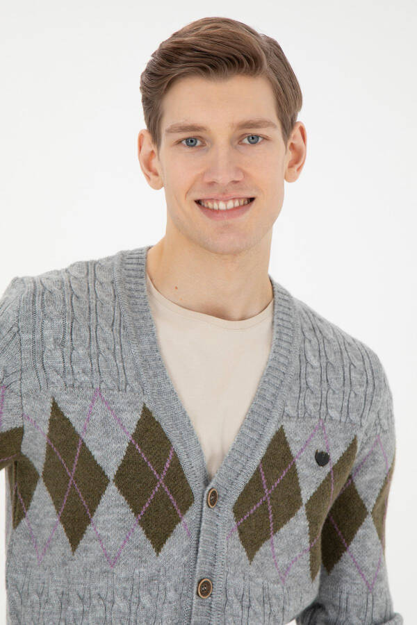 Men's Grey Melange Knit Cardigan - 2