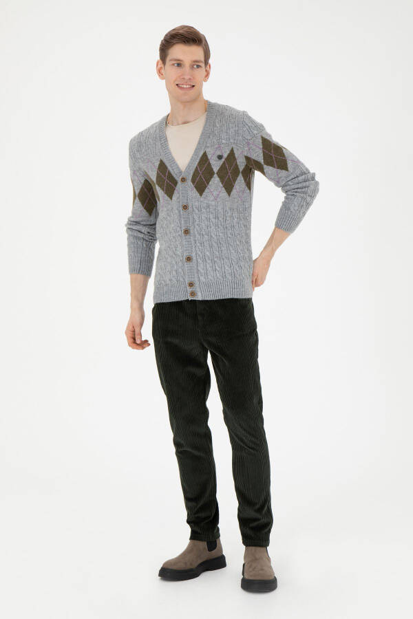 Men's Grey Melange Knit Cardigan - 4