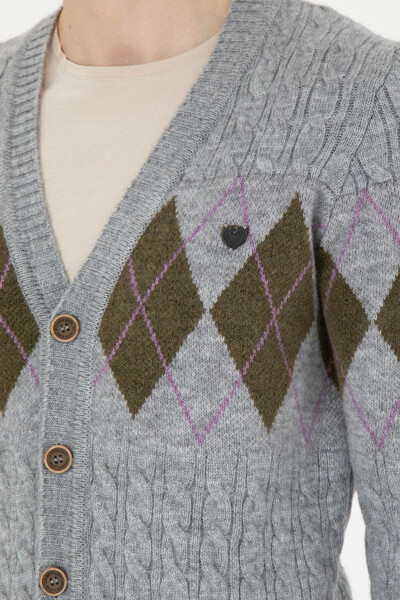 Men's Grey Melange Knit Cardigan - 7