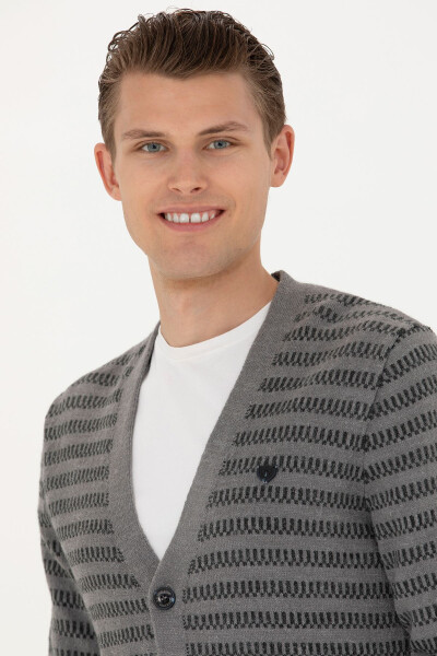 Men's Grey Melange Knit Cardigan - 2