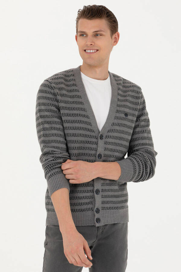 Men's Grey Melange Knit Cardigan - 3