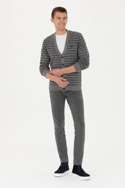 Men's Grey Melange Knit Cardigan - 4