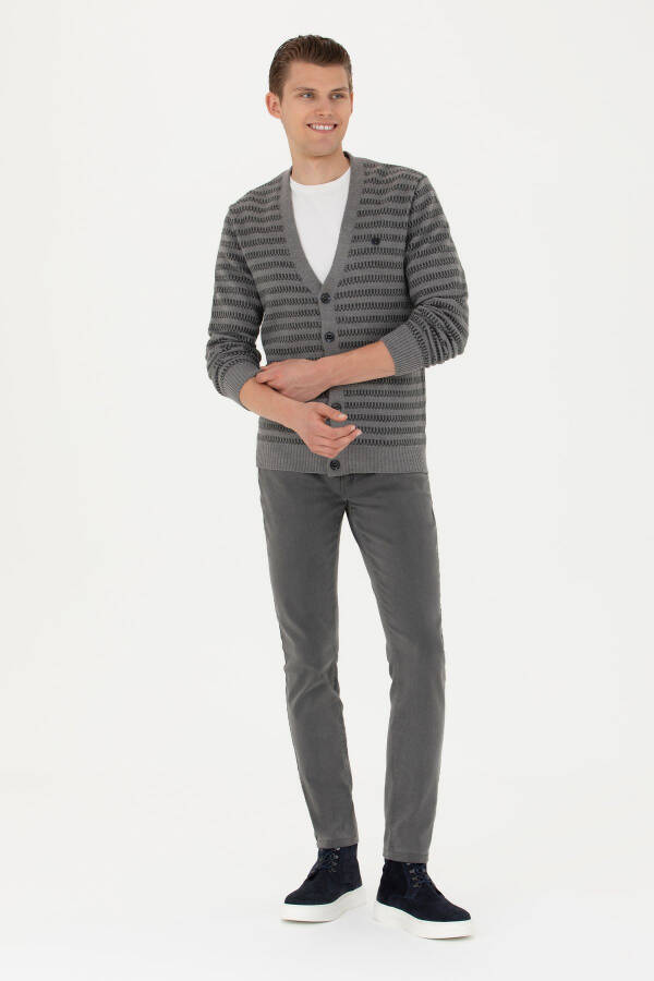 Men's Grey Melange Knit Cardigan - 4