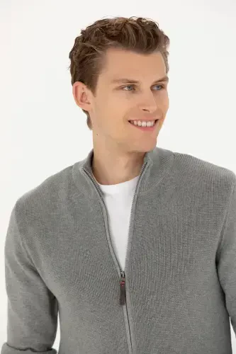 Men's Grey Melange Knitted Cardigan 50277375-vr086-Grey Melange - U.S. POLO ASSN. (1)