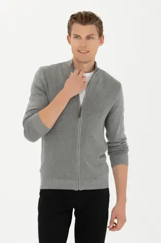 Men's Grey Melange Knitted Cardigan 50277375-vr086-Grey Melange - 3
