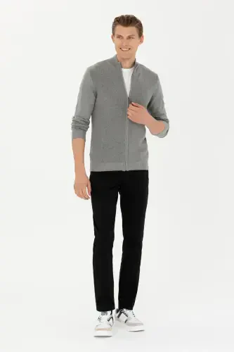 Men's Grey Melange Knitted Cardigan 50277375-vr086-Grey Melange - 4