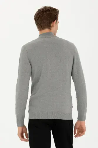 Men's Grey Melange Knitted Cardigan 50277375-vr086-Grey Melange - 5