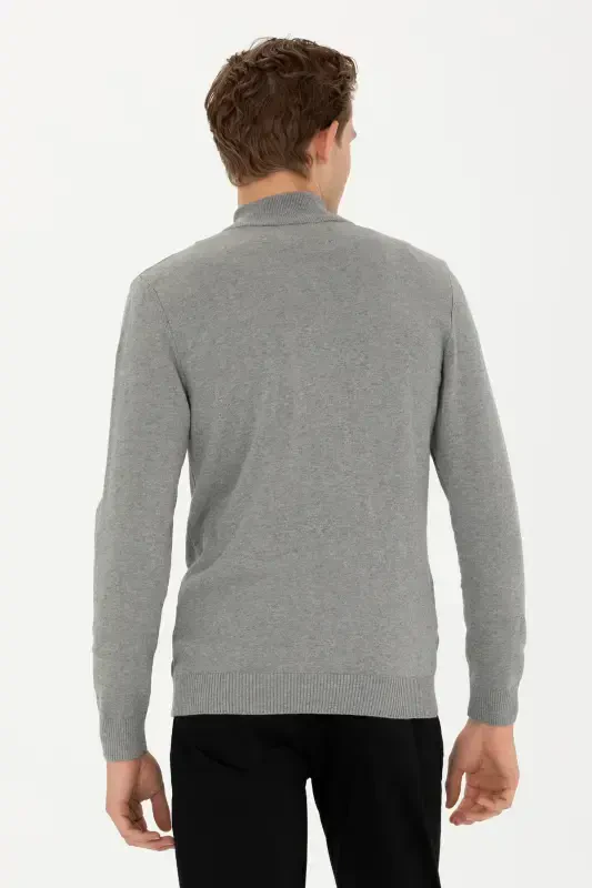 Men's Grey Melange Knitted Cardigan 50277375-vr086-Grey Melange - 5