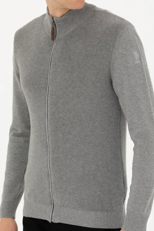 Men's Grey Melange Knitted Cardigan 50277375-vr086-Grey Melange - 6