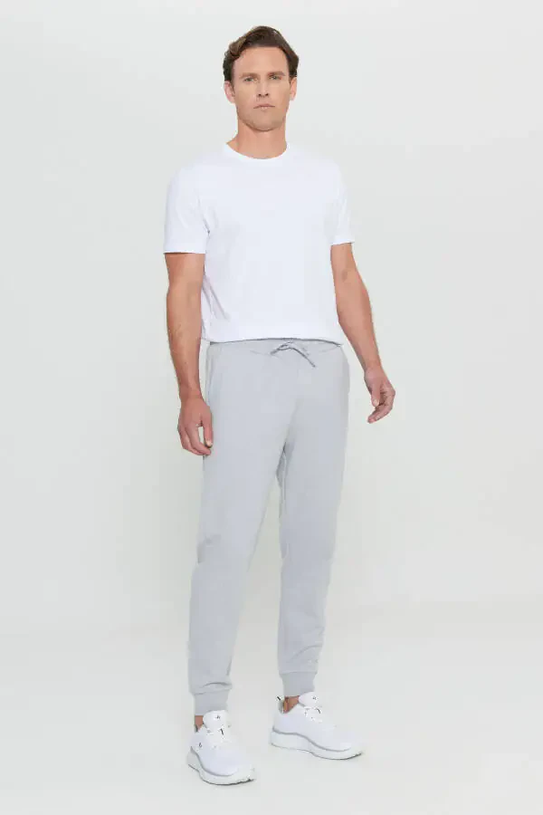 Men's Grey Melange Standard Fit Regular Cut 2-Thread Pocket Comfortable Recycle Cotton Jogger Sweatpants - 2