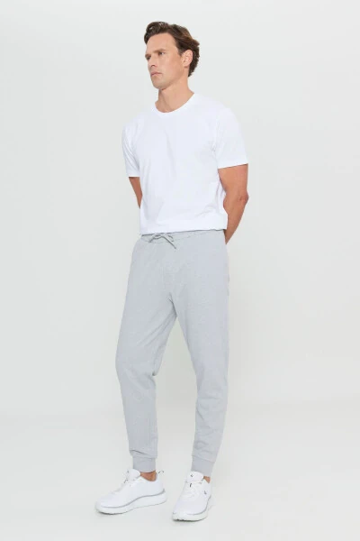 Men's Grey Melange Standard Fit Regular Cut 2-Thread Pocket Comfortable Recycle Cotton Jogger Sweatpants - 3