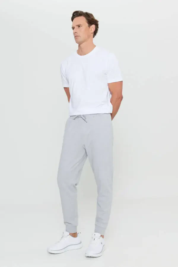 Men's Grey Melange Standard Fit Regular Cut 2-Thread Pocket Comfortable Recycle Cotton Jogger Sweatpants - 3