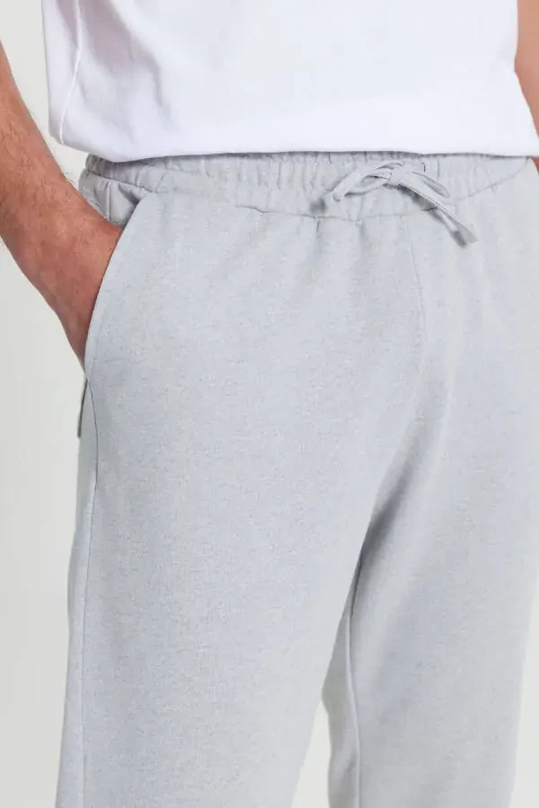 Men's Grey Melange Standard Fit Regular Cut 2-Thread Pocket Comfortable Recycle Cotton Jogger Sweatpants - 4