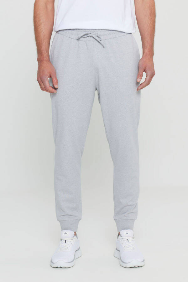 Men's Grey Melange Standard Fit Regular Cut 2-Thread Pocket Comfortable Recycle Cotton Jogger Sweatpants - 1