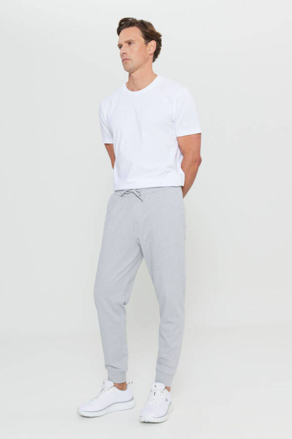 Men's Grey Melange Standard Fit Regular Cut 2-Thread Pocket Comfortable Recycle Cotton Jogger Sweatpants - 3