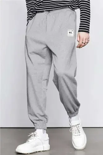 Men's Grey Oversize Fit N/l Sweatpants-GREY - 1