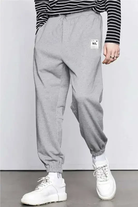 Men's Grey Oversize Fit N/l Sweatpants-GREY - 1