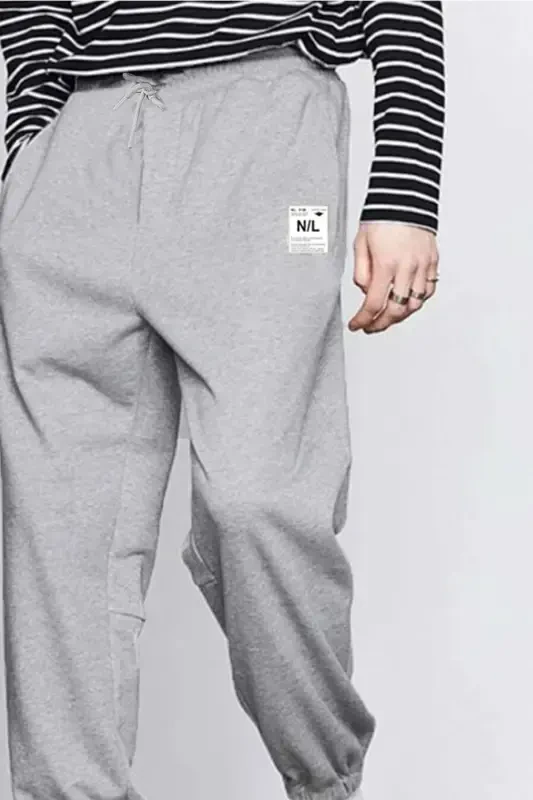 Men's Grey Oversize Fit N/l Sweatpants-GREY - 2