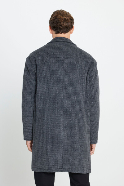 Men's Grey Oversized Loose Fit Single Breasted Patterned Wool Coat - 6