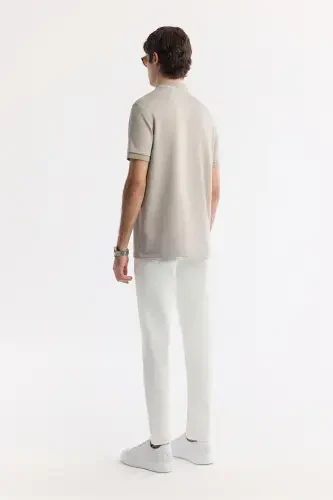 Men's Grey Polo Collar Printed Bi Stretch Interlock T-shirt A51y1007-Grey - 4