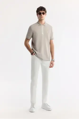 Men's Grey Polo Collar Printed Bi Stretch Interlock T-shirt A51y1007-Grey - 5