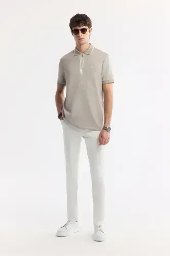 Men's Grey Polo Collar Printed Bi Stretch Interlock T-shirt A51y1007-Grey - 6