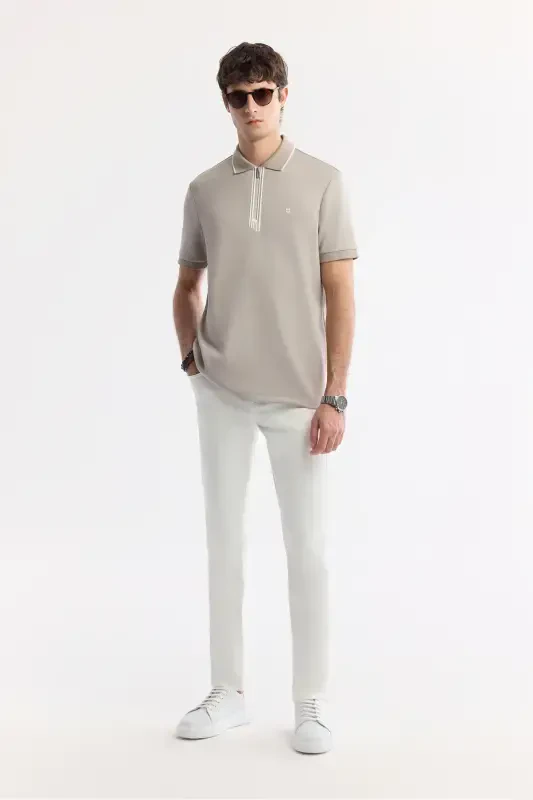 Men's Grey Polo Collar Printed Bi Stretch Interlock T-shirt A51y1007-Grey - 6