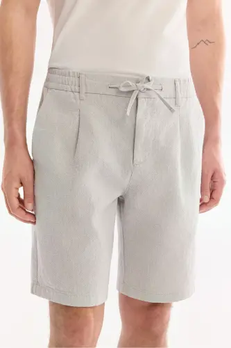 Men's Grey Relaxed Fit Elastic Waist Textured Teos Shorts B003731-Grey - 4