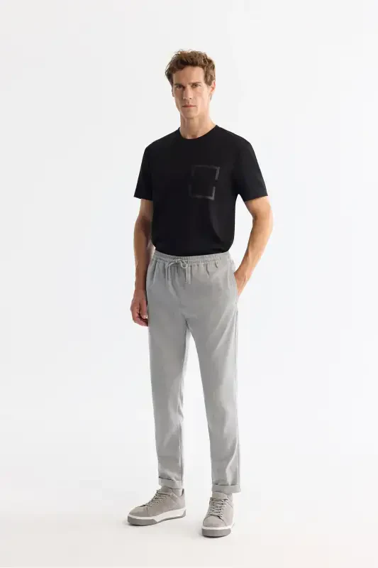 Men's Grey Relaxed Fit Side Pocket Elastic Waist Drawstring Double Hem Jogger Pants E003000-Grey - AVVA