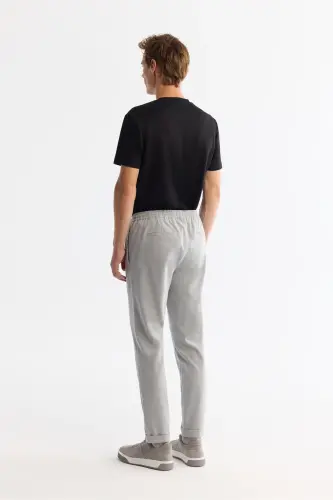 Men's Grey Relaxed Fit Side Pocket Elastic Waist Drawstring Double Hem Jogger Pants E003000-Grey 