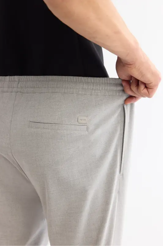 Men's Grey Relaxed Fit Side Pocket Elastic Waist Drawstring Double Hem Jogger Pants E003000-Grey - 3