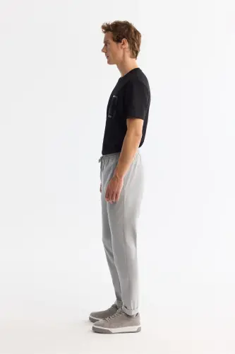 Men's Grey Relaxed Fit Side Pocket Elastic Waist Drawstring Double Hem Jogger Pants E003000-Grey - 4