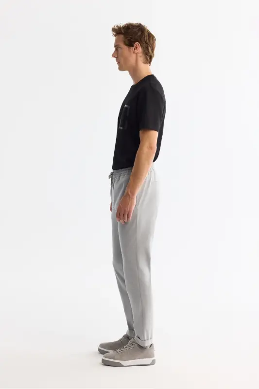 Men's Grey Relaxed Fit Side Pocket Elastic Waist Drawstring Double Hem Jogger Pants E003000-Grey - 4
