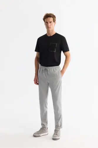 Men's Grey Relaxed Fit Side Pocket Elastic Waist Drawstring Double Hem Jogger Pants E003000-Grey - 1