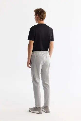 Men's Grey Relaxed Fit Side Pocket Elastic Waist Drawstring Double Hem Jogger Pants E003000-Grey - 4