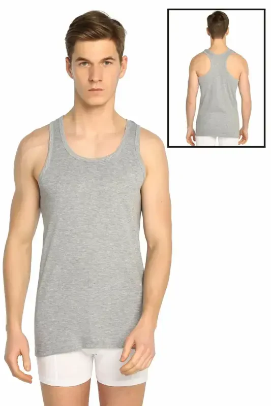 Men's Grey Ribbed Sports Tank Top ELF568T0118CCM - TUTKU