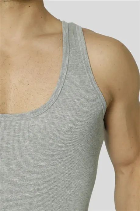 Men's Grey Ribbed Tank Top 3 Pack Lycra - 2