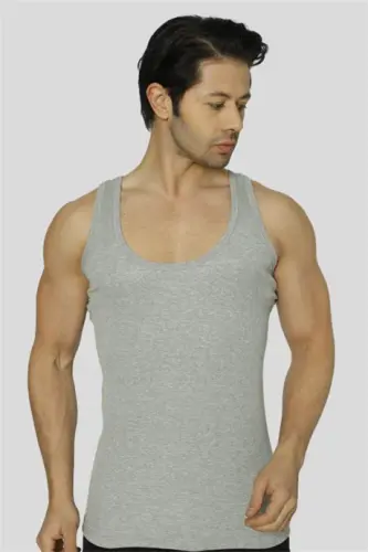 Men's Grey Ribbed Tank Top 3 Pack Lycra - 3