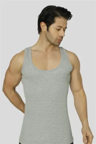 Men's Grey Ribbed Tank Top 3 Pack Lycra - 4