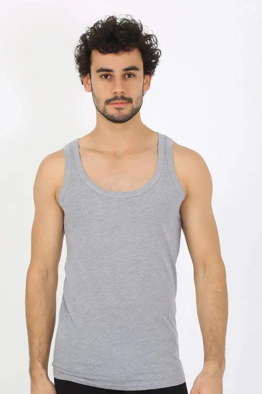 Men's Grey Ribbed Tank Top 6502 - 4