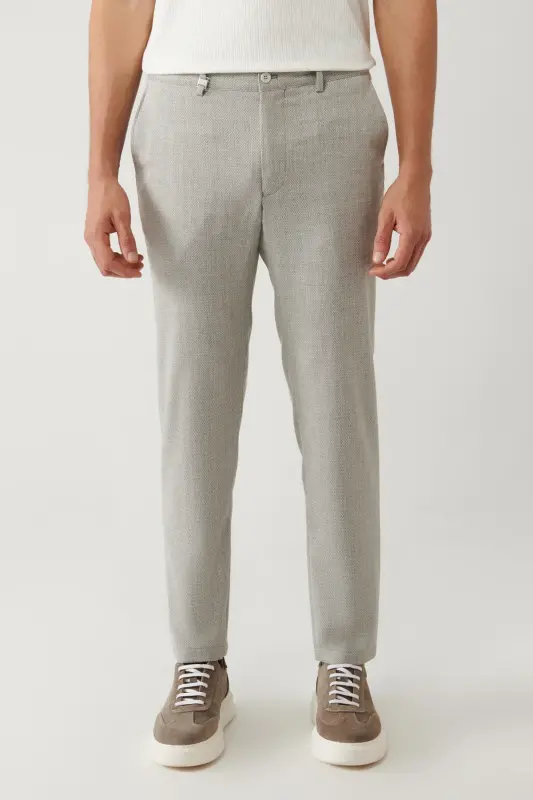 Men's Grey Side Pocket Linen Blend Linen Touch Relaxed Fit Suit Pants A41y3229 - 2