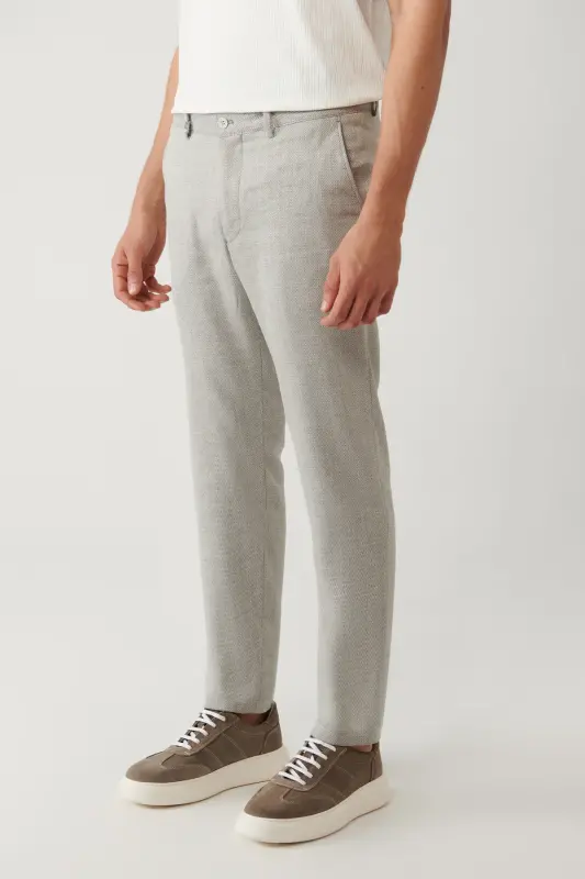 Men's Grey Side Pocket Linen Blend Linen Touch Relaxed Fit Suit Pants A41y3229 - 3