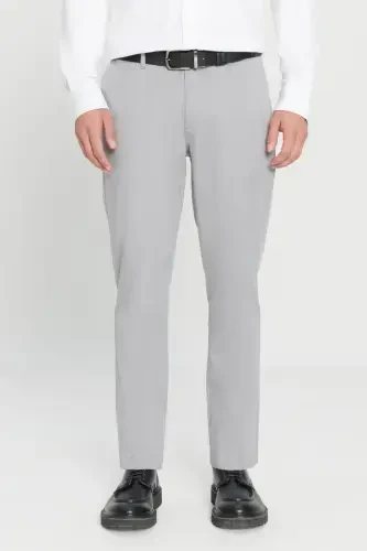 Men's Grey Slim Fit Narrow Cut Side Pocket Cotton Stretch Chino Pants - 1