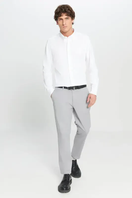 Men's Grey Slim Fit Narrow Cut Side Pocket Cotton Stretch Chino Pants - 5