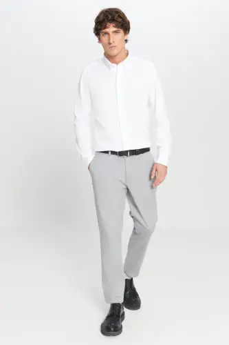 Men's Grey Slim Fit Narrow Cut Side Pocket Cotton Stretch Chino Pants - 5