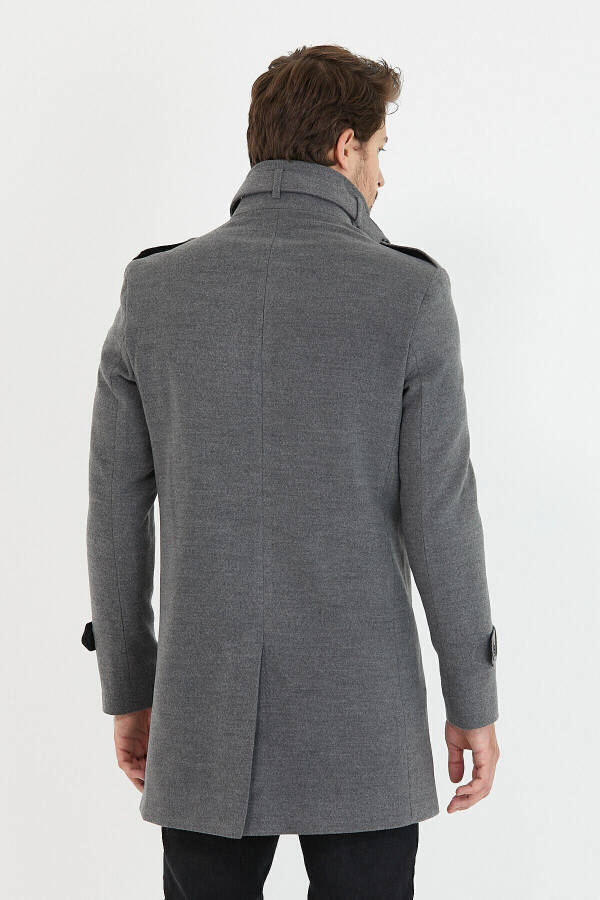 Men's Grey Slim Fit Notch Lapel Long Wool Blend Cashmere Coat - 15