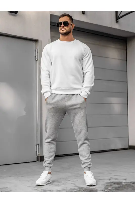Men's Grey Slim Fit Sweatpants Unprinted Slim Leg Jogger-Grey with Pockets - 6
