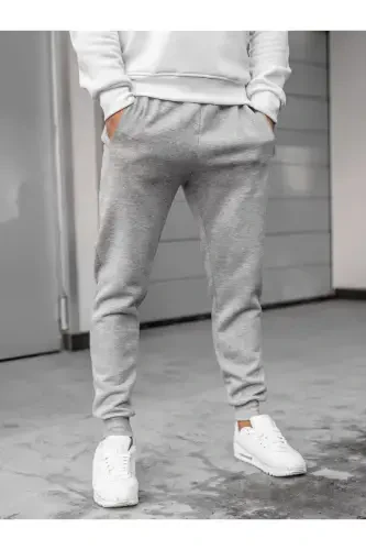 Men's Grey Slim Fit Sweatpants Unprinted Slim Leg Jogger-Grey with Pockets - 3