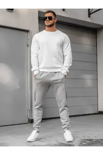 Men's Grey Slim Fit Sweatpants Unprinted Slim Leg Jogger-Grey with Pockets - 5