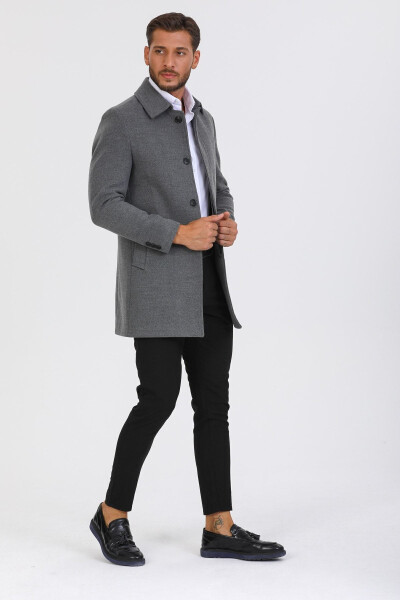 Men's Grey Slim Fit Wool Blend Cashmere Shirt Collar Coat Overcoat - 10